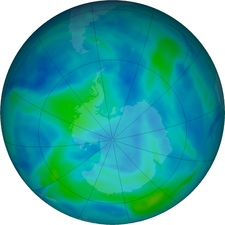 Antarctic ozone map for 16 March 2021